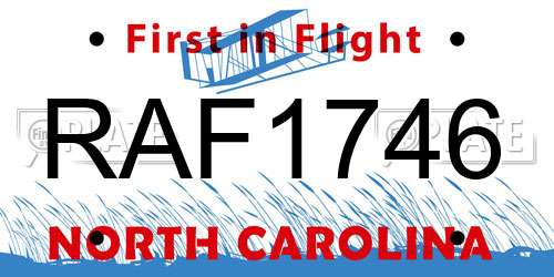 RAF1746 North Carolina License Plate