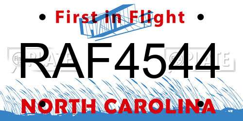 RAF4544 North Carolina License Plate