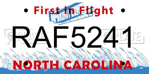 RAF5241 North Carolina License Plate