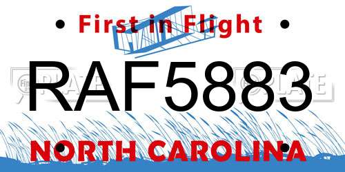 RAF5883 North Carolina License Plate