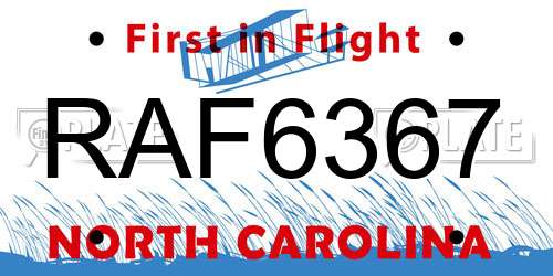 RAF6367 North Carolina License Plate