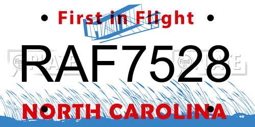 RAF7528 North Carolina License Plate