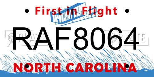 RAF8064 North Carolina License Plate