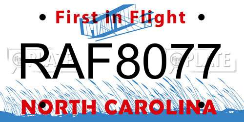 RAF8077 North Carolina License Plate