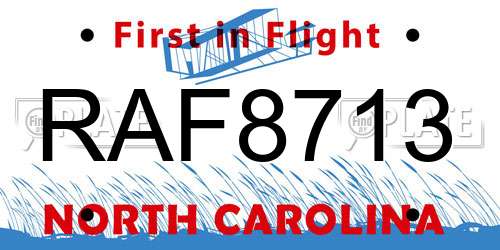 RAF8713 North Carolina License Plate