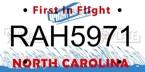RAH5971 North Carolina License Plate