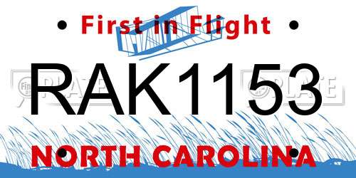 RAK1153 North Carolina License Plate
