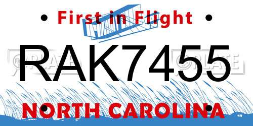 RAK7455 North Carolina License Plate