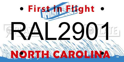 RAL2901 North Carolina License Plate