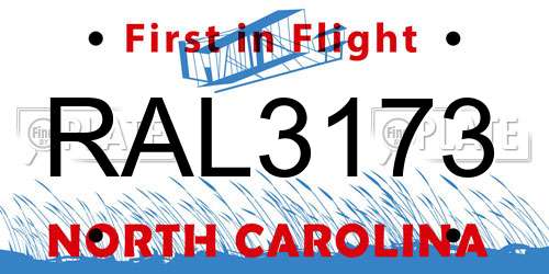 RAL3173 North Carolina License Plate
