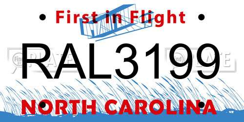 RAL3199 North Carolina License Plate