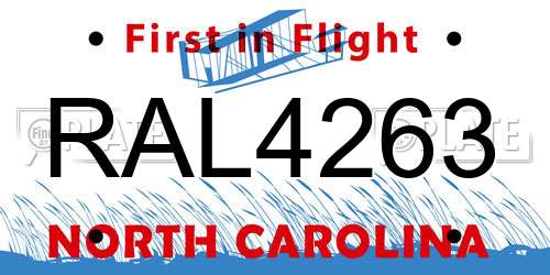 RAL4263 North Carolina License Plate