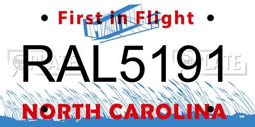 RAL5191 North Carolina License Plate