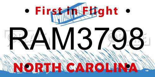 RAM3798 North Carolina License Plate