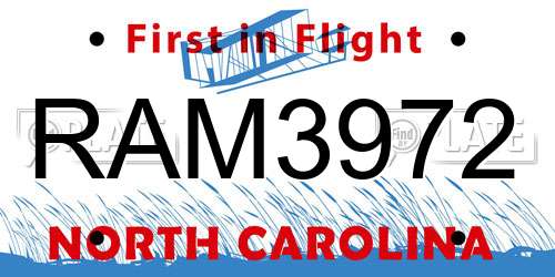 RAM3972 North Carolina License Plate