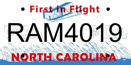 RAM4019 North Carolina License Plate