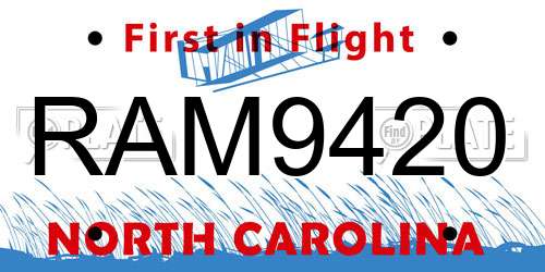 RAM9420 North Carolina License Plate