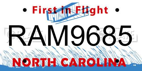 RAM9685 North Carolina License Plate