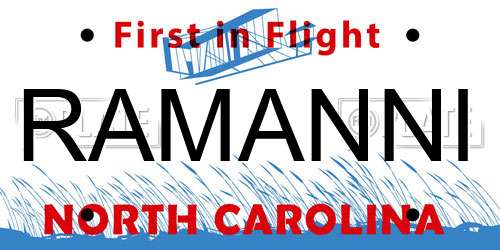 RAMANNI North Carolina License Plate