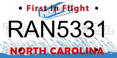 RAN5331 North Carolina License Plate