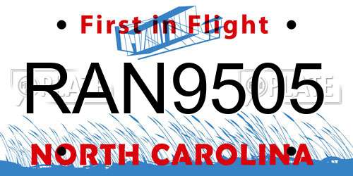 RAN9505 North Carolina License Plate