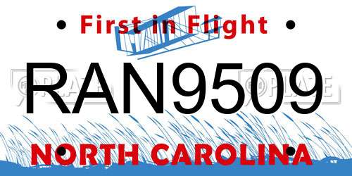 RAN9509 North Carolina License Plate