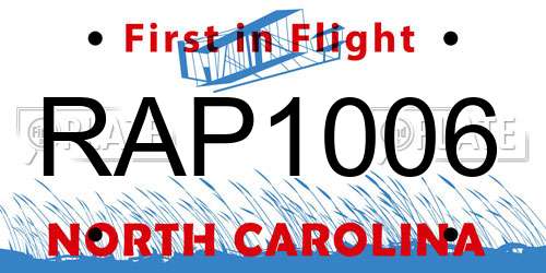 RAP1006 North Carolina License Plate