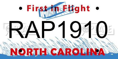 RAP1910 North Carolina License Plate