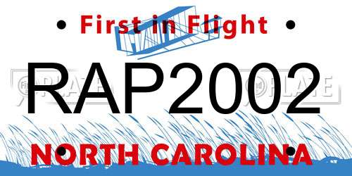 RAP2002 North Carolina License Plate