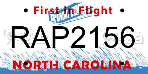 RAP2156 North Carolina License Plate
