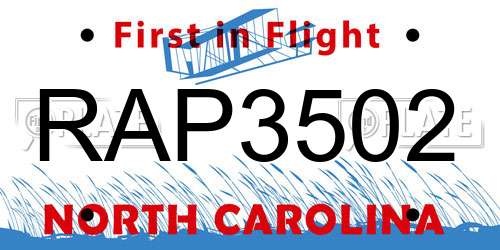 RAP3502 North Carolina License Plate