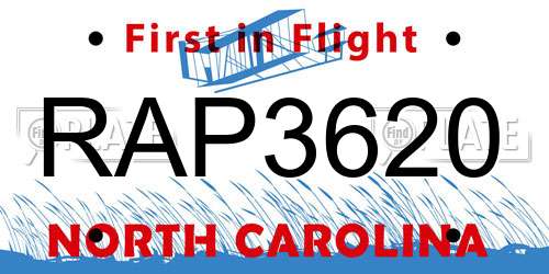 RAP3620 North Carolina License Plate