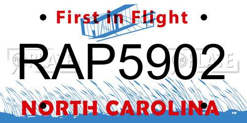 RAP5902 North Carolina License Plate