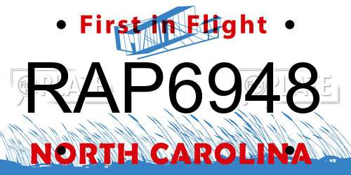 RAP6948 North Carolina License Plate