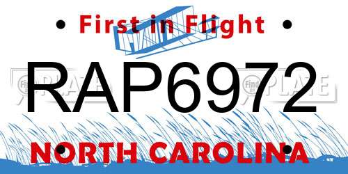 RAP6972 North Carolina License Plate