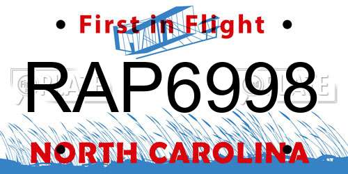 RAP6998 North Carolina License Plate