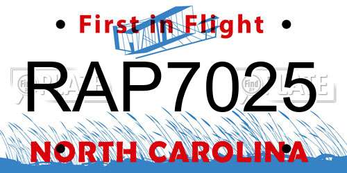 RAP7025 North Carolina License Plate