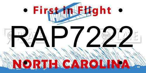 RAP7222 North Carolina License Plate