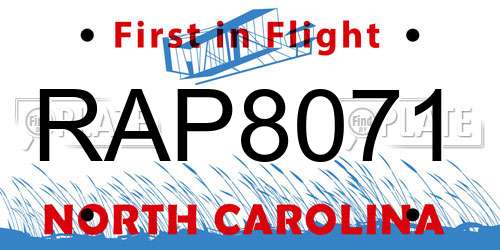 RAP8071 North Carolina License Plate