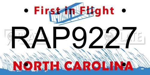 RAP9227 North Carolina License Plate