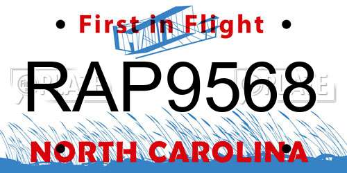 RAP9568 North Carolina License Plate