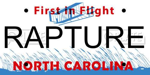 RAPTURE North Carolina License Plate