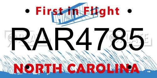 RAR4785 North Carolina License Plate