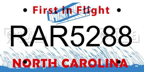 RAR5288 North Carolina License Plate
