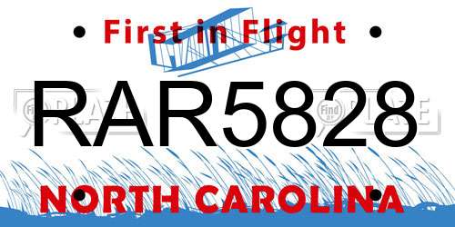 RAR5828 North Carolina License Plate