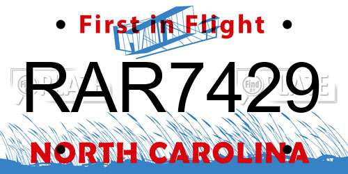 RAR7429 North Carolina License Plate