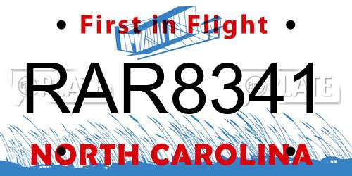 RAR8341 North Carolina License Plate