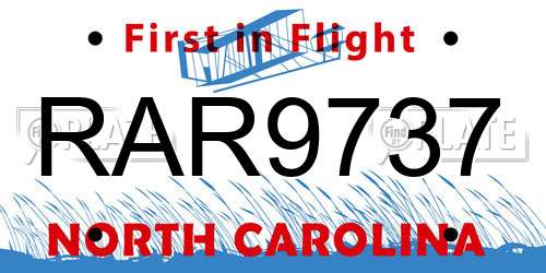 RAR9737 North Carolina License Plate