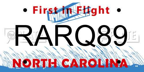 RARQ89 North Carolina License Plate