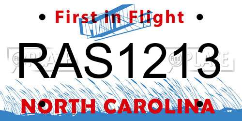 RAS1213 North Carolina License Plate